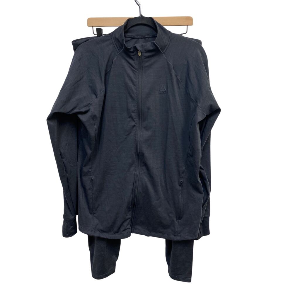 Reebok Women's Workout Set, Zip Jacket, Pocket Leggings Charcoal Gray XXXL